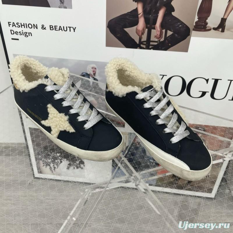 2025 Women GGDB Black Cream Shearling Leather Sneakers