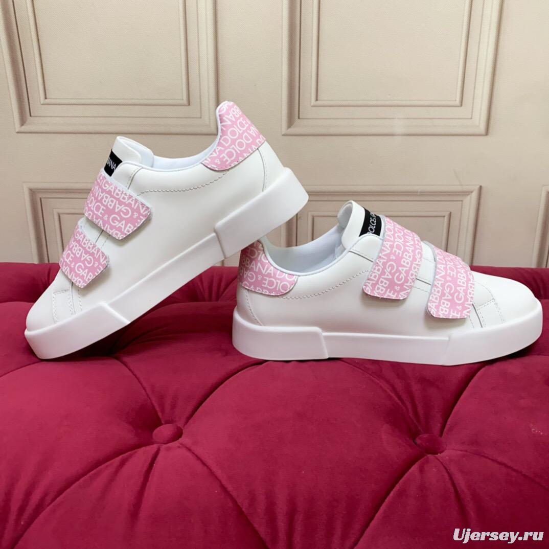 2025 Women Dolce & Gabbana White Pink Leather Sneakers LY00300