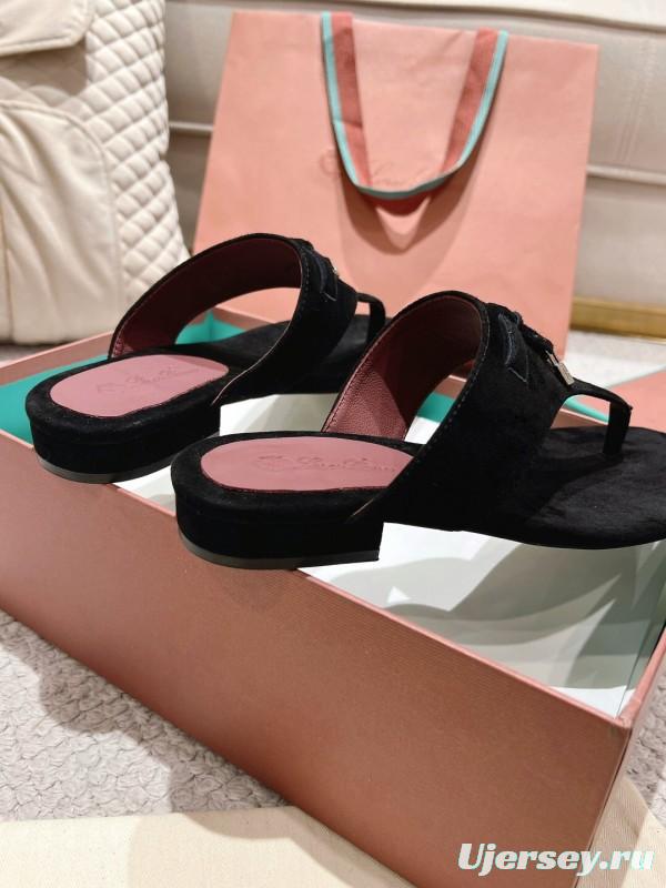 2025 Women LP Black Suede Slippers LY00250