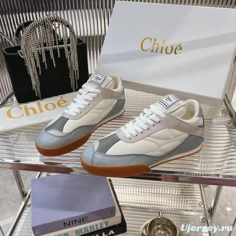 2025 Unisex Chloé White Grey Leather Casual Sneakers LY00280/LY00300