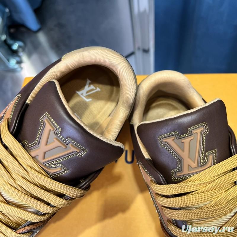 2025 Unisex Louis Vuitton Brown Beige Leather LV Trainer
