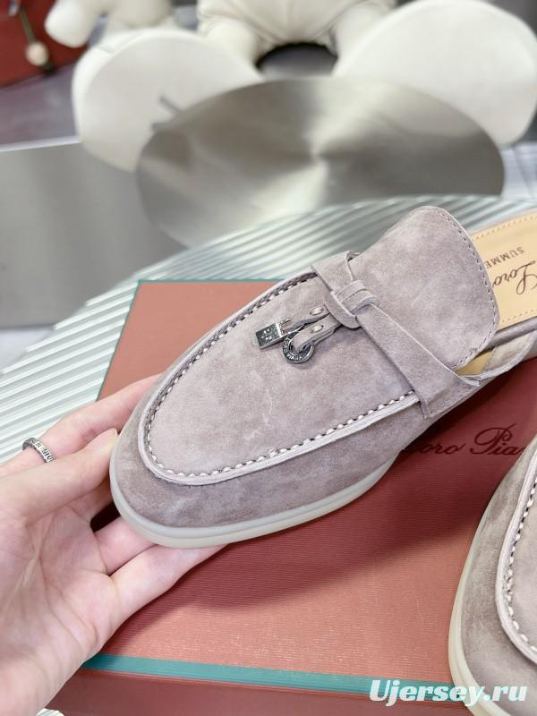 2024 Slippers LP Gray Suede Leather Mule Slippers