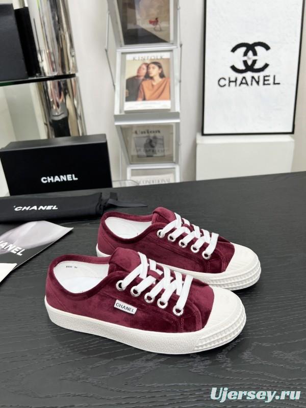 2025 Women Chanel Burgundy Canvas Sneakers LY00231