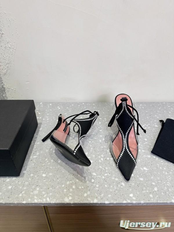 2025 Women Les Petits Joueurs Black Transparent Satin High Heels KFY00290