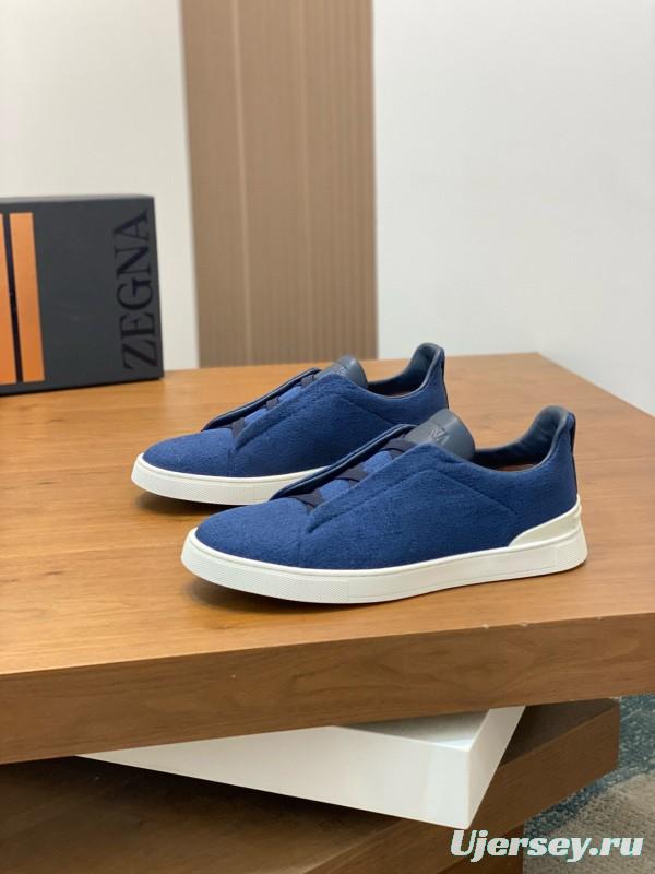 2024 Men Ermenegildo Zegna Blue Calfskin Pelletessuta Sneakers MJ00280