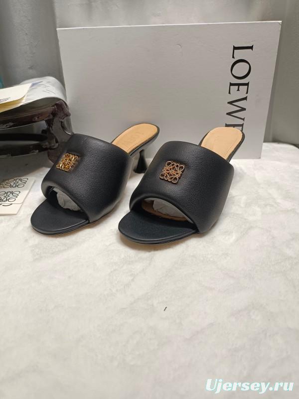 2025 Women Loewe Black Leather Slippers