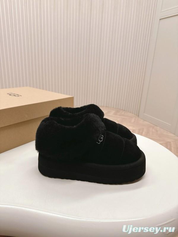 2024 UGG Black Suede Sheepskin Slippers