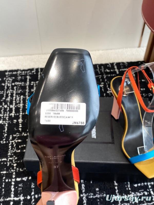 2025 Women Yves Saint Laurent Orange Black Blue Leather High Heel Sandals