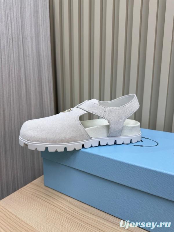 2025 Women Prada White Suede Sandals LY00280