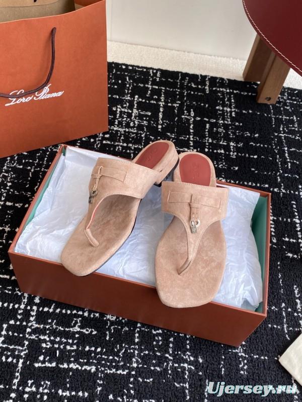 2025 Women Le Parmentier Beige Suede Thong Sandals KFY00280