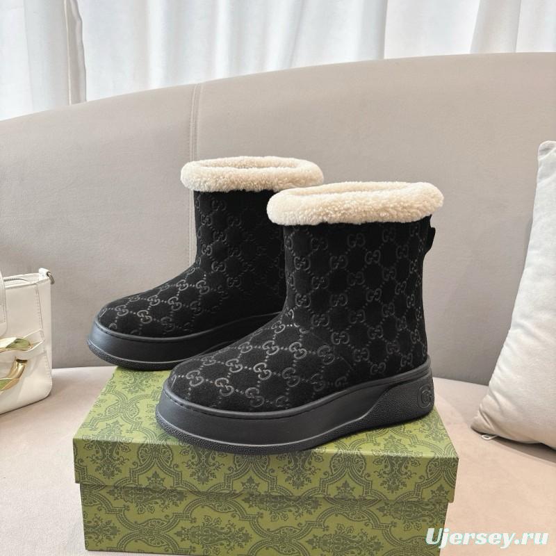 2024 Women Gucci Black Suede Wool Snow Boots MJ00350