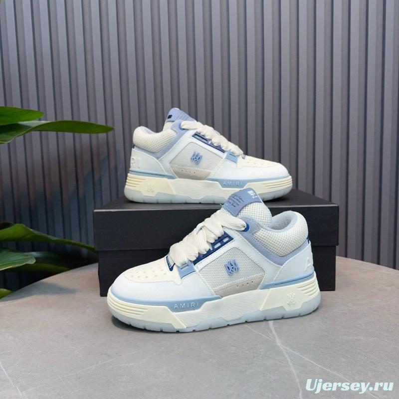 2024 Unisex Amiri White Blue Leather Mesh Sneakers MJ00360