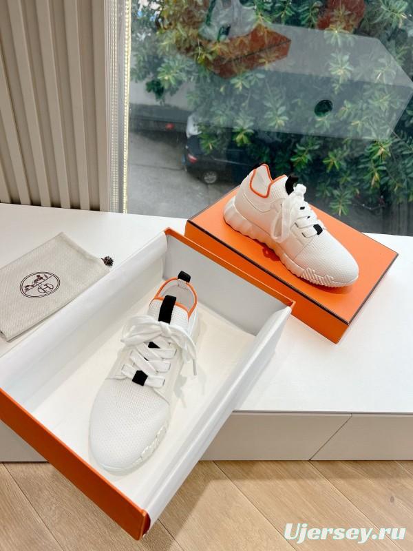 2024 Unisex Hermès White Black Orange Calf Suede Sneakers MJ00290