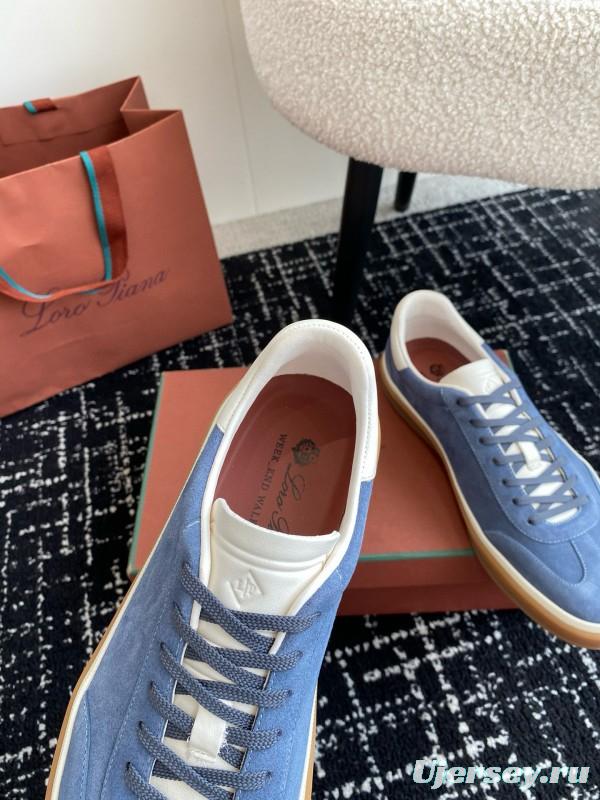2024 Men Loro Piana Blue Suede Leather Sneakers MJ00320