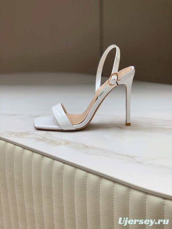 2025 Women Gianvito Rossi White Leather High Heel Slingback Sandals