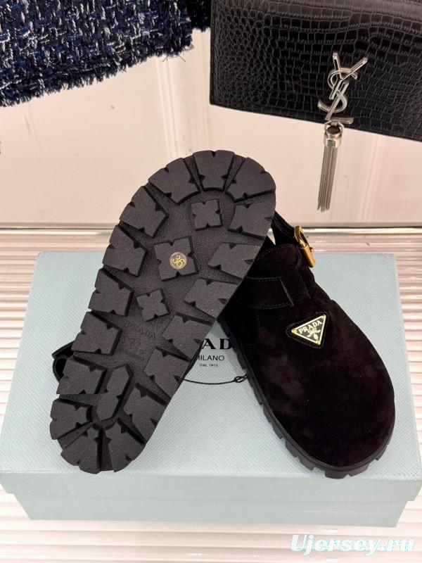 2025 Women Prada Black Suede Sandals