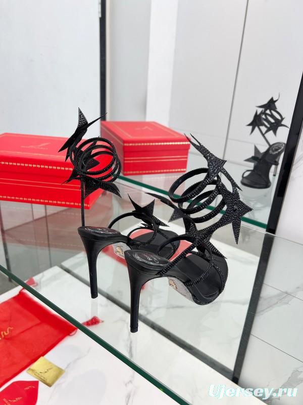 2025 Women RC Black Leather High Heel Sandal Star Detail LY00340