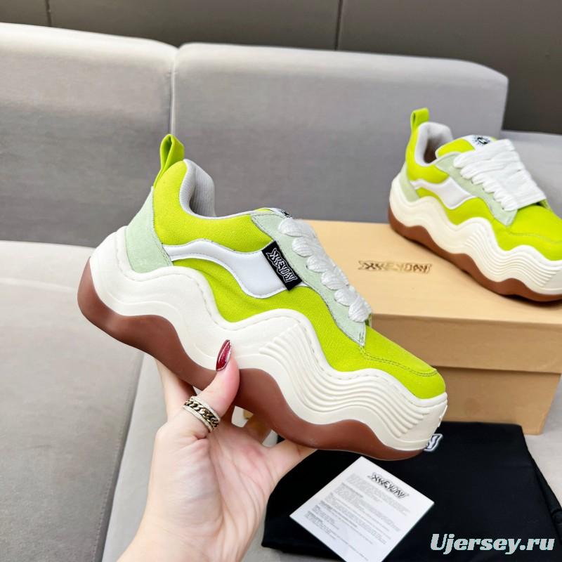 2025 Women HEYDAY Yellow White Green Canvas Leather Wave Bread Sneakers KFY00260