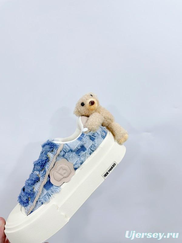 2025 Women 13DE MARZO Blue White Canvas Leather Casual Shoes Teddy Bear KFY00280