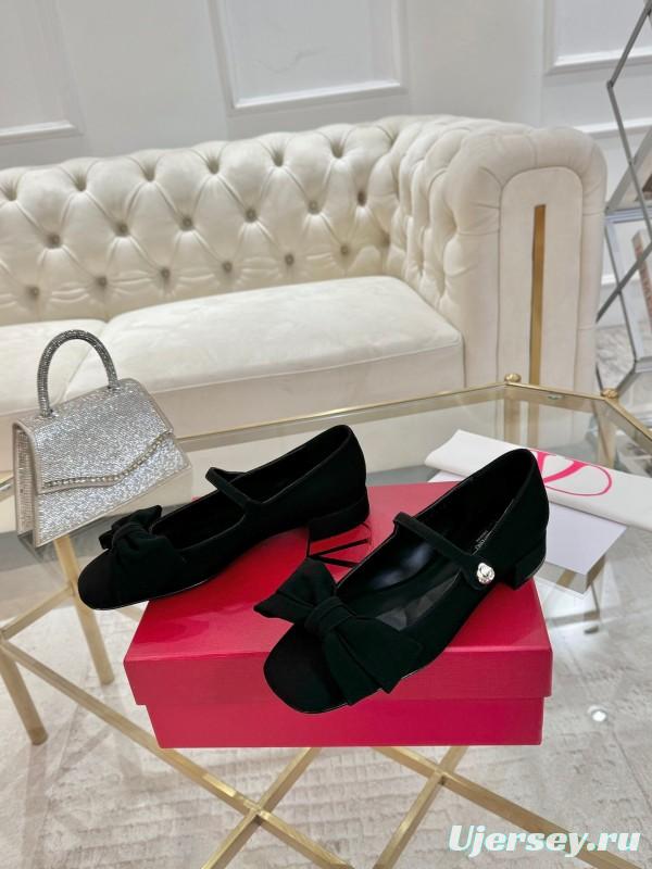 2025 Women Valentino Black Suede Mary Jane Bow LY00300