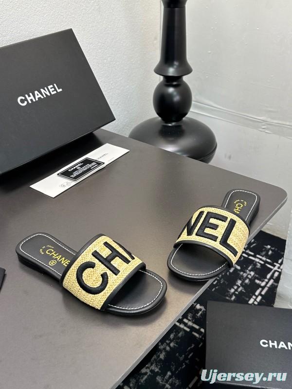 2025 Slippers Chanel Yellow Black Fabric Slide