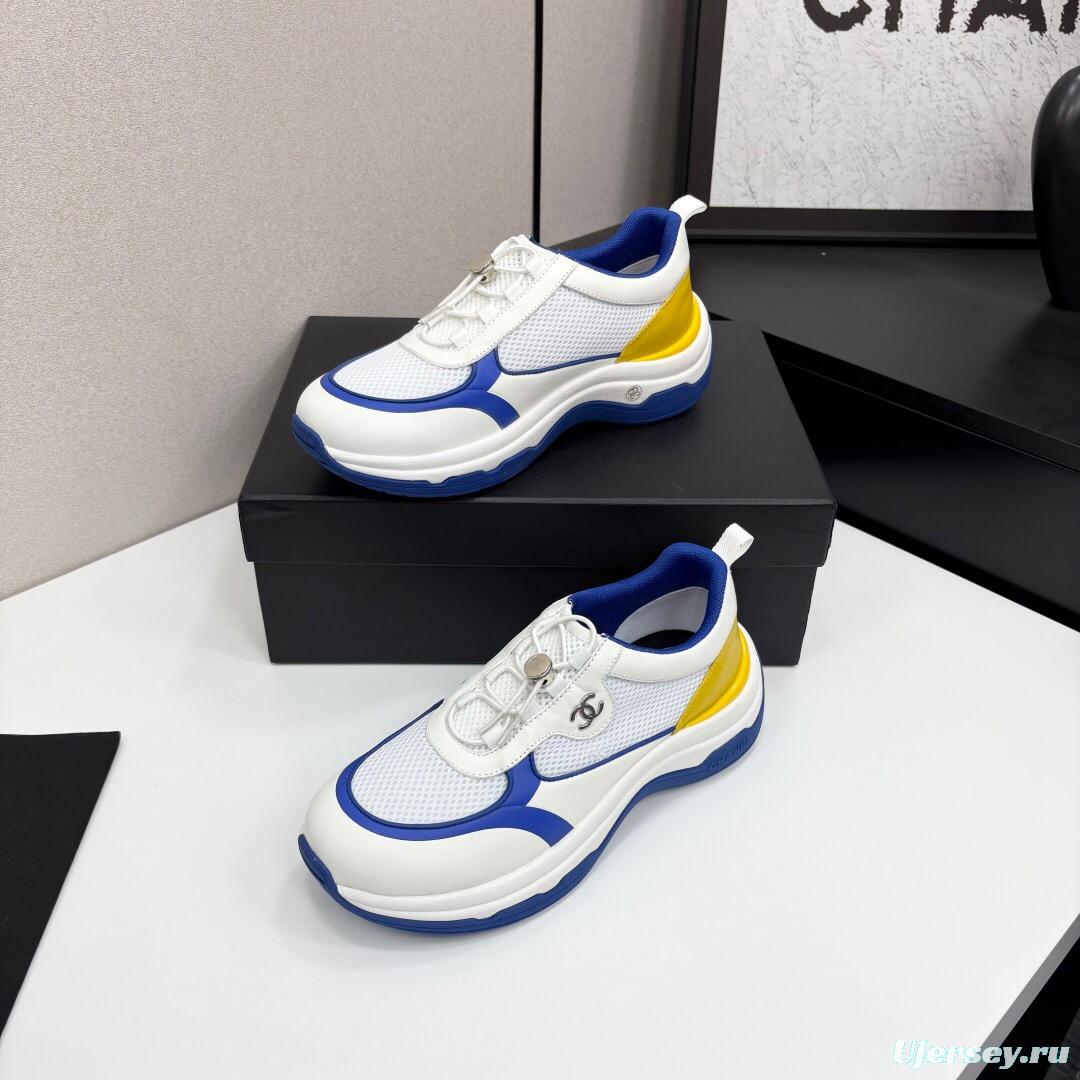 2025 Unisex Chanel White Blue Yellow Silk Leather Casual Sneakers Sports Shoes