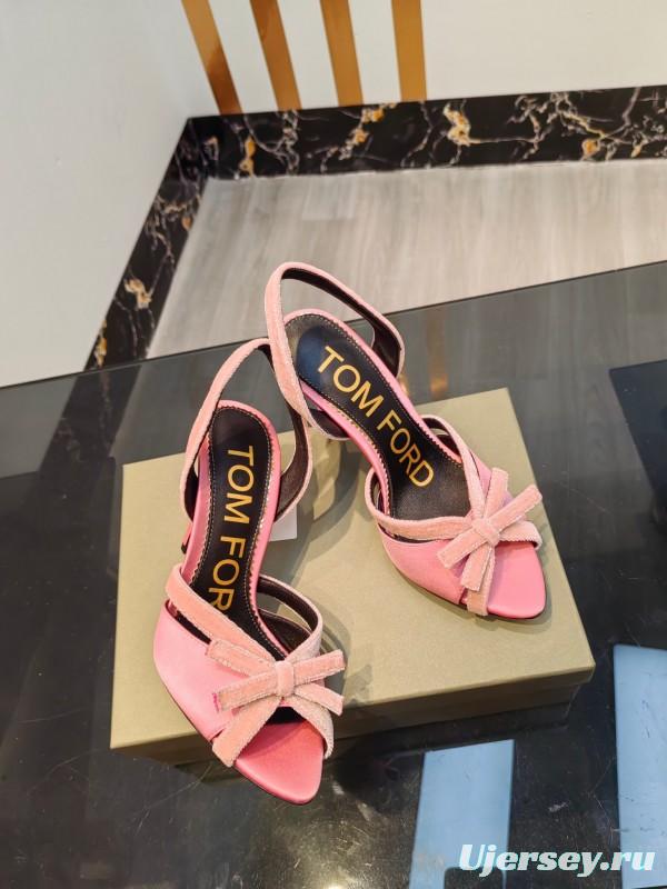2025 Women TOM FORD Pink Velvet High Heel Sandals KFY00300