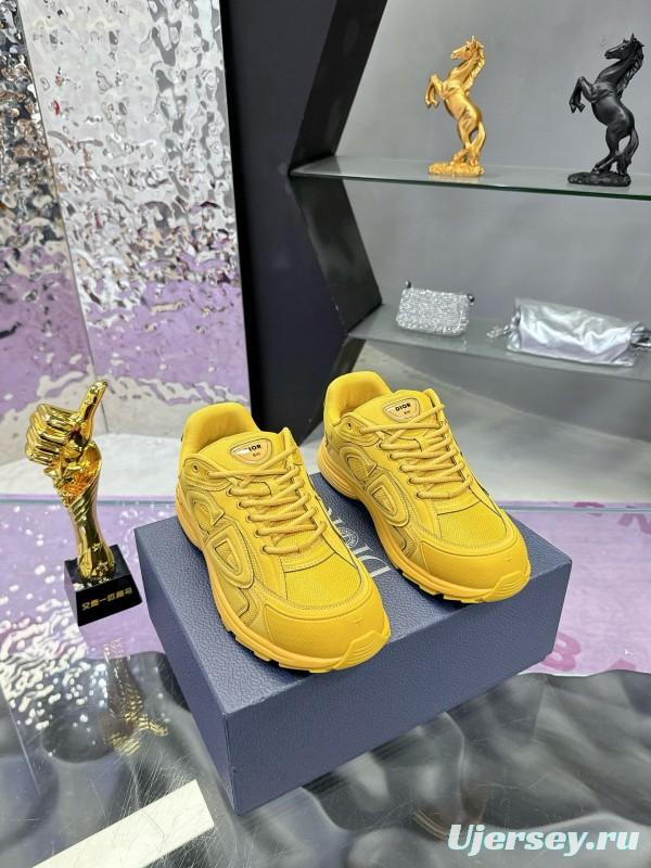 2024 Unisex Dior Yellow Mesh Leather Sneakers