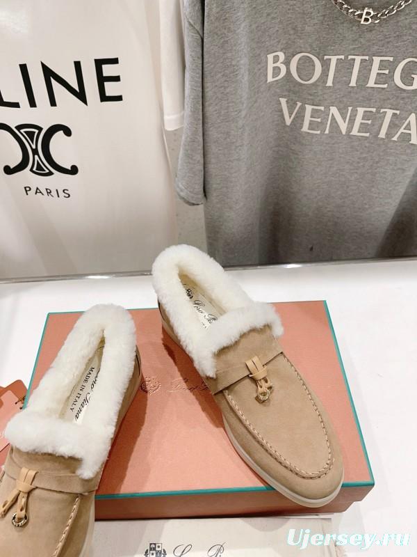 2024 Women Le Parmentier Beige Suede Shearling Loafers