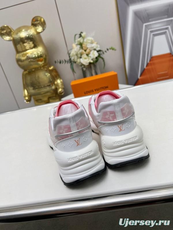 2025 Women Louis Vuitton Pink White Canvas Leather Sneakers
