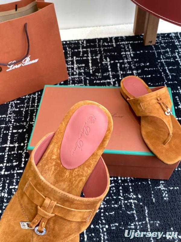 2025 Women Le Parmentier Brown Suede Thong Sandals KFY00280