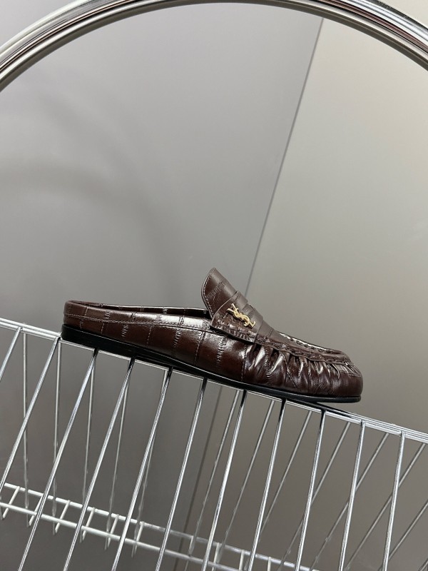2025 Women Yves Saint Laurent Dark Brown Leather Loafers