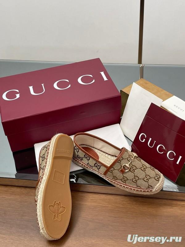 2025 Women Gucci Brown Canvas Leather Loafers Horsebit LY00200