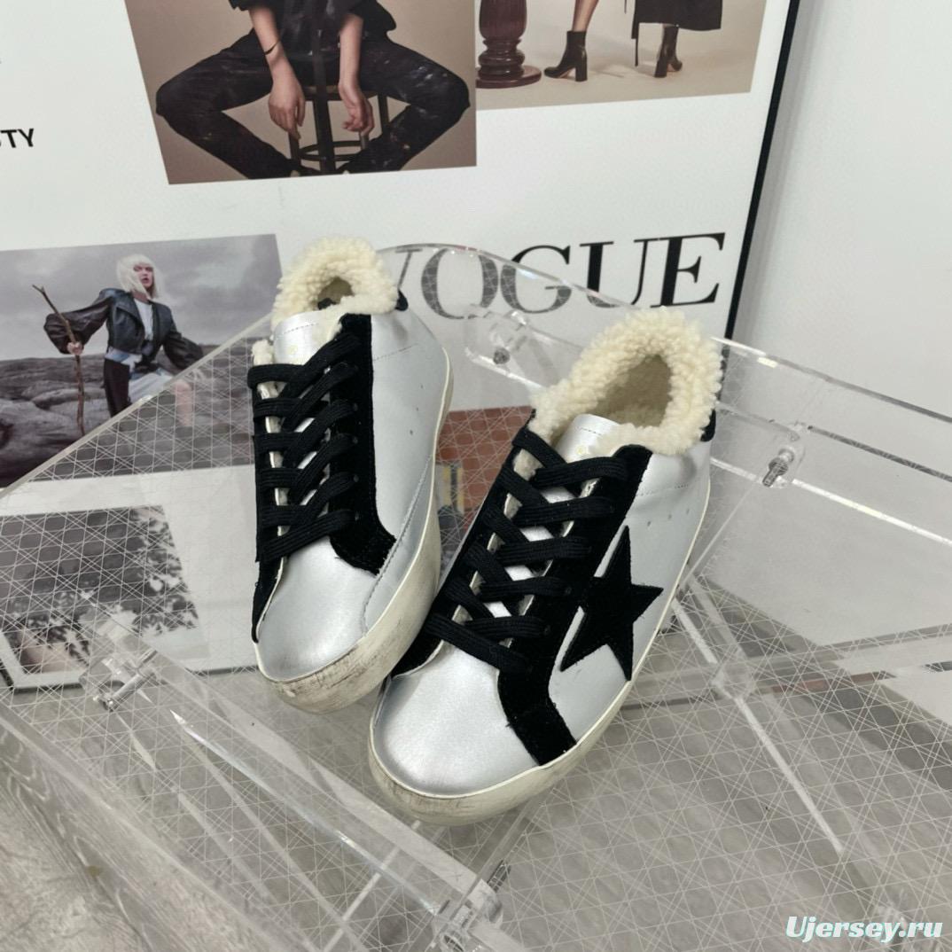 2025 Women GGDB Black White Leather Shearling Sneaker