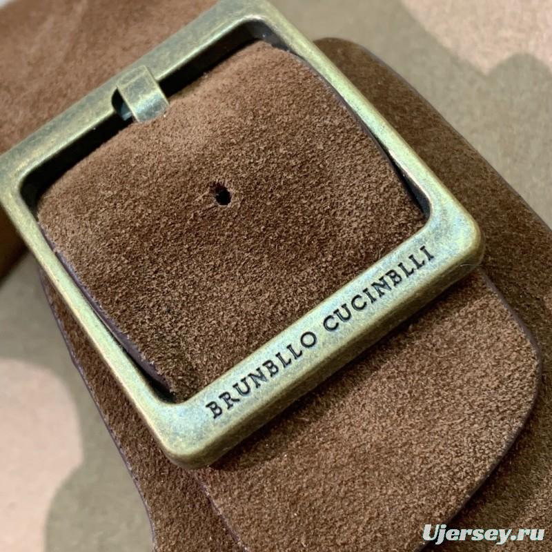 2025 Unisex Brunello Cucinelli Brown Suede Leather Slippers KFY00250