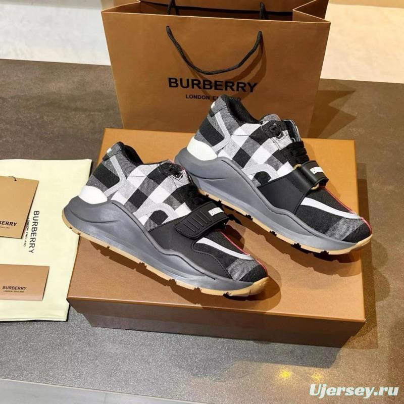 2025 Unisex Burberry Black White Suede Leather Mesh Sneakers Vintage Pattern MJ00360