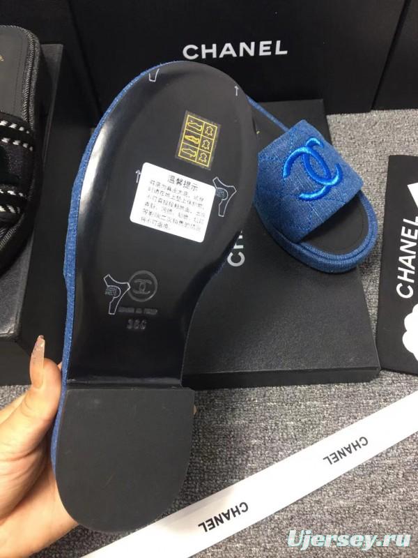 2025 Women Chanel Blue Fabric Slippers LY00000