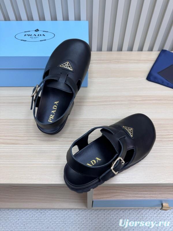 2025 Women Prada Black Leather Clog LY00280