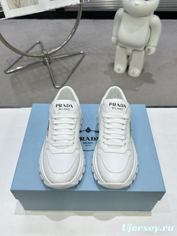 2025 Women Prada White Leather Sneakers