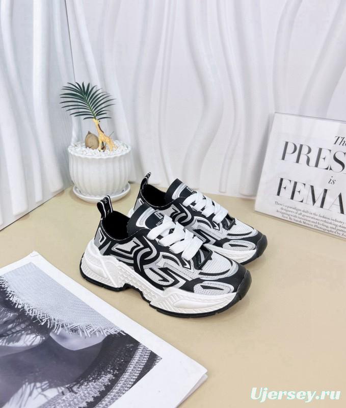 2024 Kids Dolce & Gabbana Red White Black Mesh Leather Sneakers