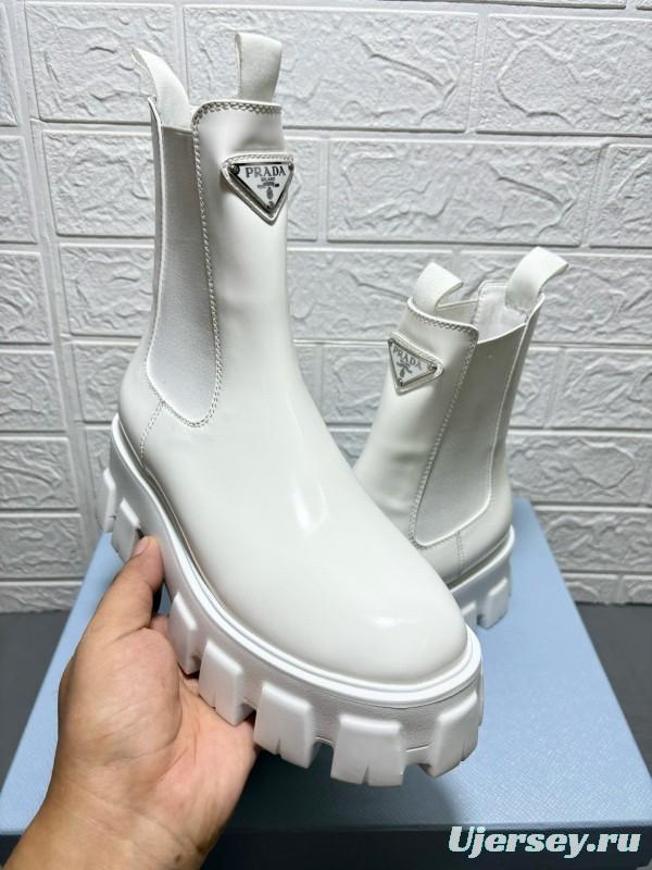 2024 Women Prada White Leather Boots MJ00380