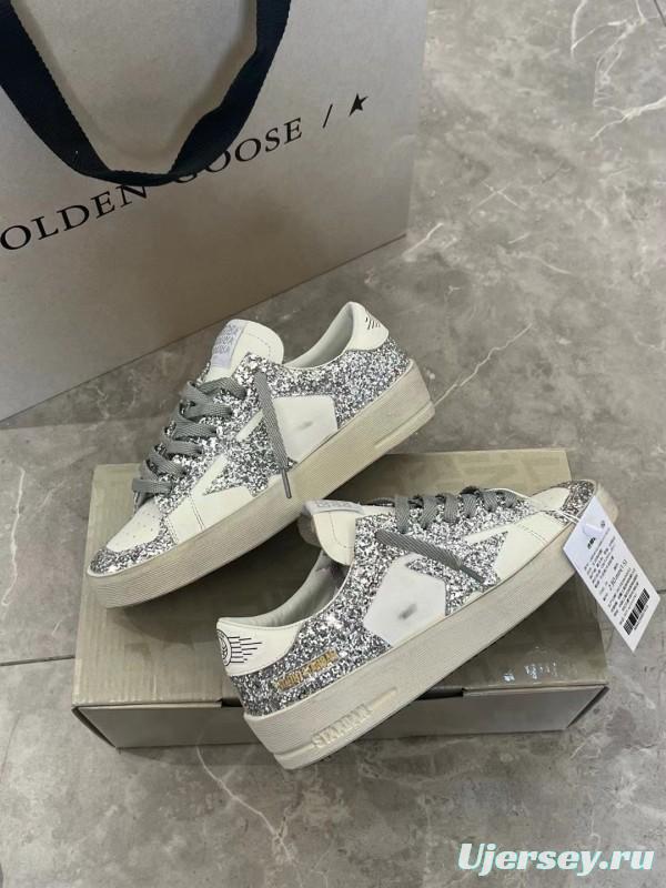 2024 Unisex GGDB White Silver Leather Glitter Low-Top Sneakers MJ00260