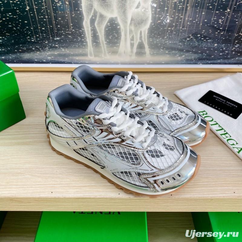 2025 Unisex Bottega Veneta Silver Mesh TPU Runner Sneakers Lightweight Geometric LY00310