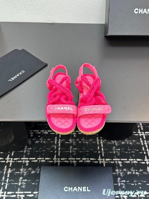 2025 Women Chanel Pink Fabric Rope Sandals LY00260