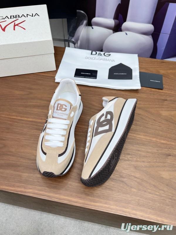 2025 Unisex Dolce & Gabbana White Beige Suede Mesh Sneakers LY00300
