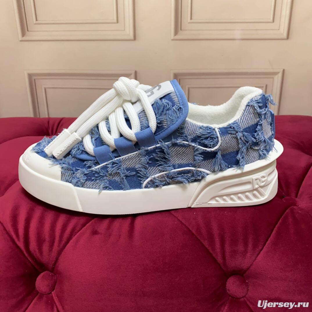 2025 Women Dolce & Gabbana Blue Denim Leather Sneakers