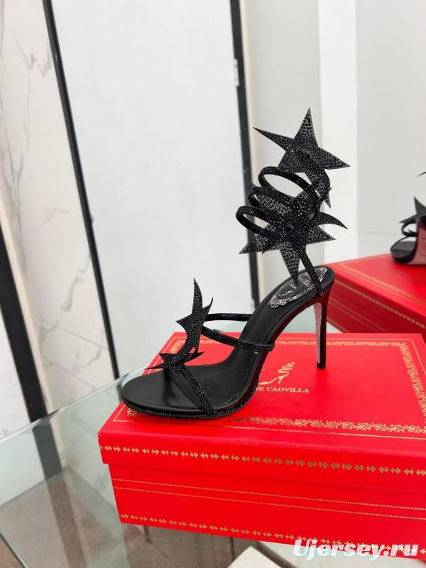 2025 Women RC Black Leather High Heel Sandal Star Detail LY00340