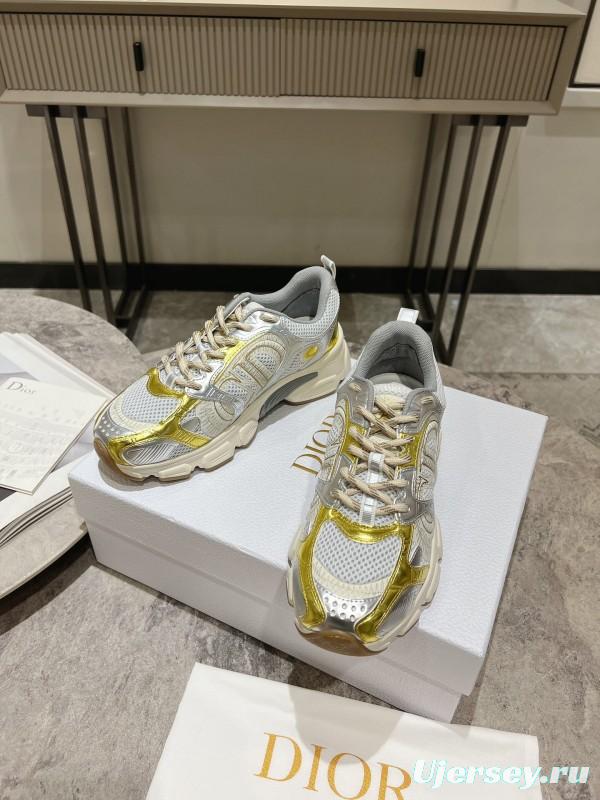 2025 Women Dior White Yellow Silver Mesh Leather Sneakers