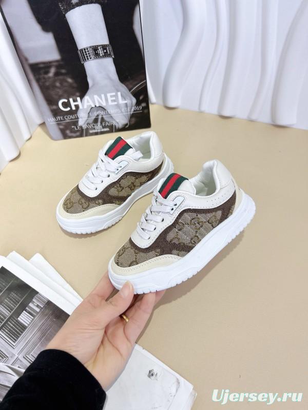 2024 Kids GUCCI Brown Beige White Leather Sneakers