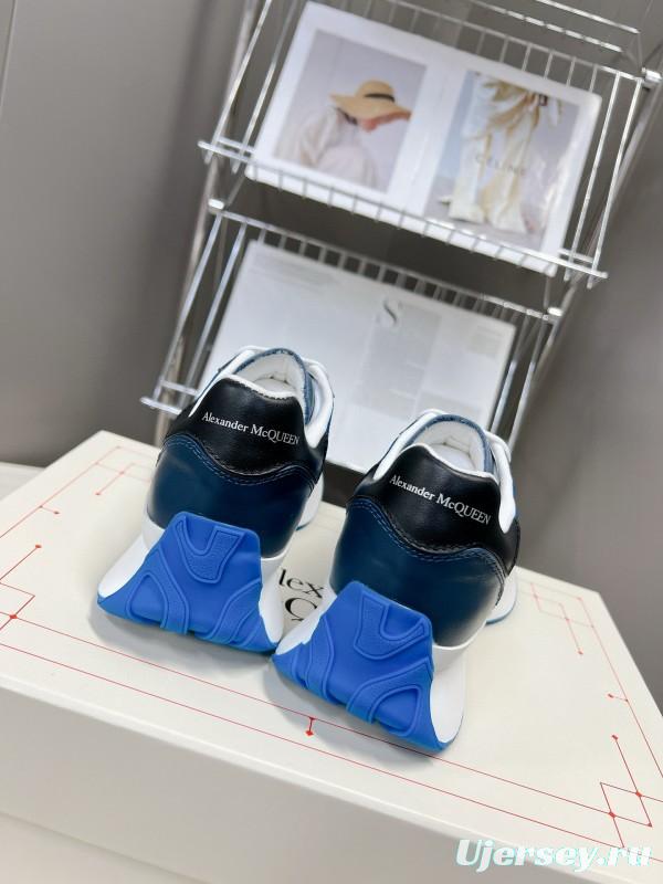2024 Unisex Alexander McQueen Blue White Leather Suede Sneakers MJ00370
